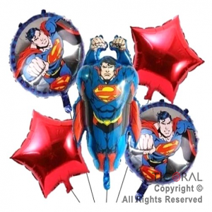 SET DE GLOBOS METALIZADO SUPERMAN PERSONAJE 5 UNIDADES X 1